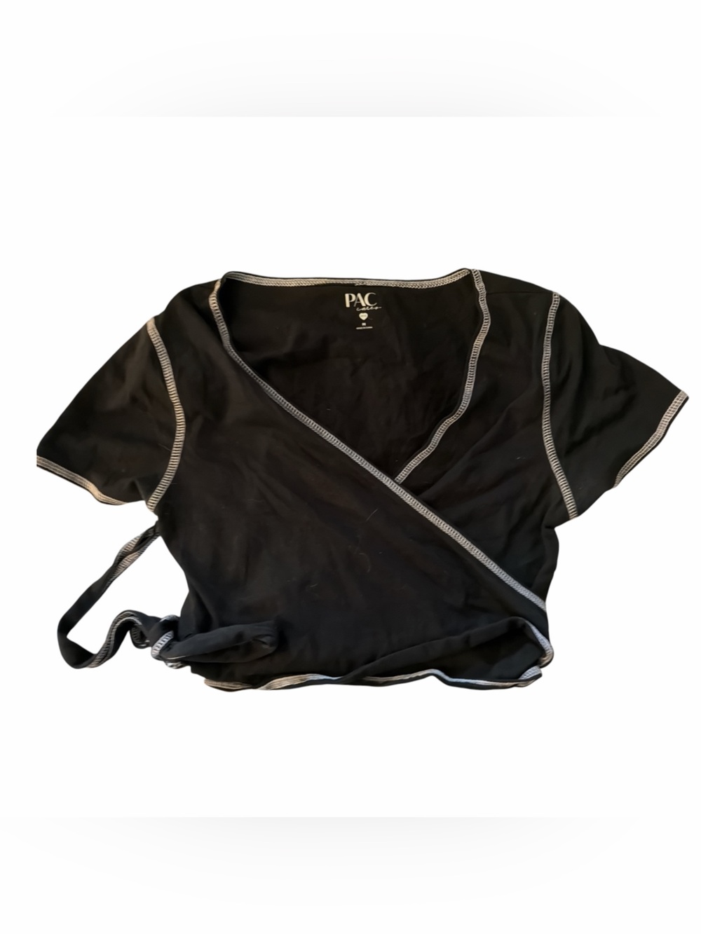 PAC Cares Black Wrap-Style Women's Top with Contrast Trim Cropped